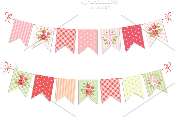 Cute set of retro bunting flags in Illustrations - product preview 2