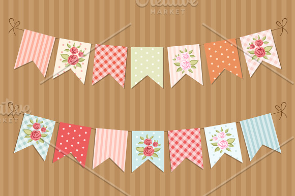 Cute set of retro bunting flags in Illustrations - product preview 3