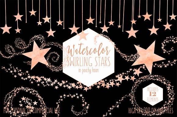 Peach Watercolor Star Clipart in Illustrations - product preview 1