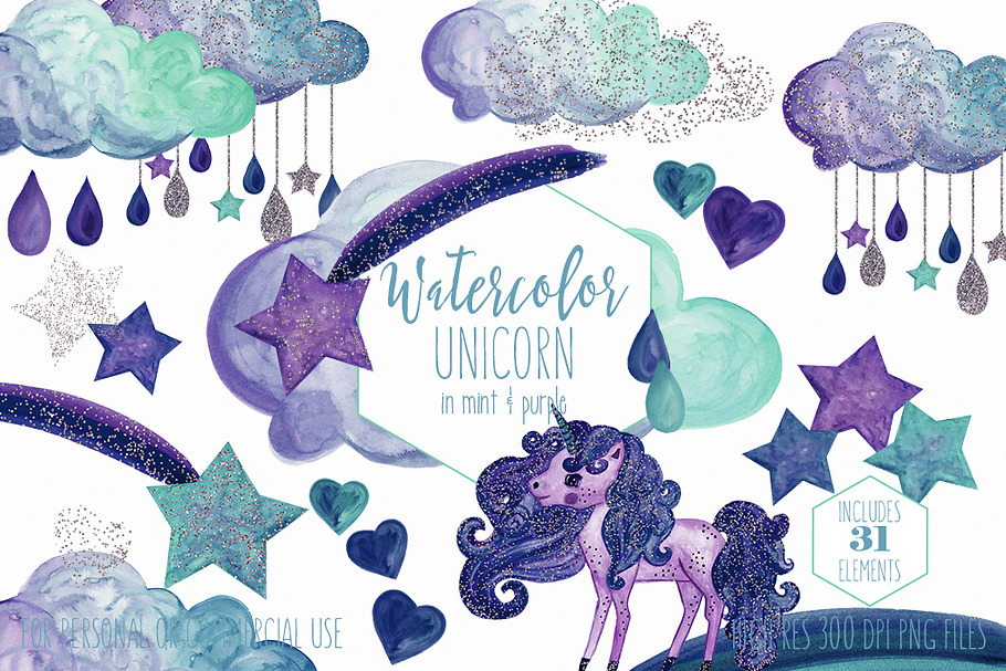Purple & Navy Blue Rainbow Unicorn in Illustrations - product preview 8