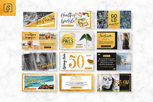 GOLD Social Media Pack in Social Media Templates - product preview 2