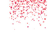 Heart confetti. Valentines, Womens, Mothers day background with falling red and pink paper hearts, petals. Greeting wedding card. February 14, love.White background.