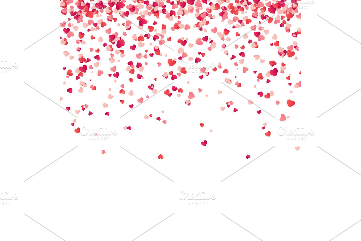 Heart confetti. Valentines, Womens, Mothers day background with falling red and pink paper hearts, petals. Greeting wedding card. February 14, love.White background. in Objects - product preview 8
