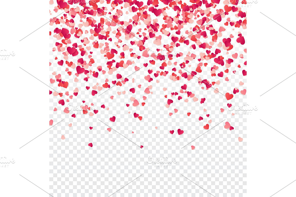 Heart confetti. Valentines, Womens, Mothers day background with falling red and pink paper hearts, petals. Greeting wedding card. February 14, love.Transparent background. in Objects - product preview 8