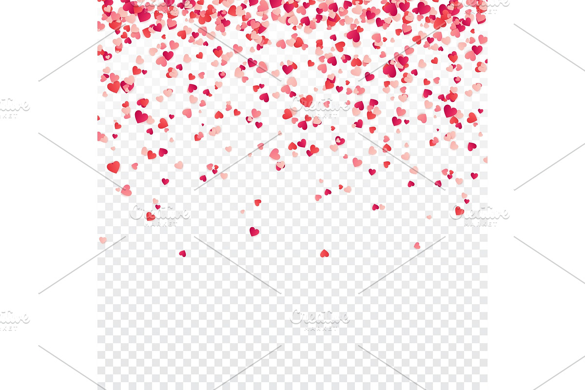 Heart confetti. Valentines, Womens, Mothers day background with falling red and pink paper hearts, petals. Greeting wedding card. February 14, love.Transparent background. in Objects - product preview 8