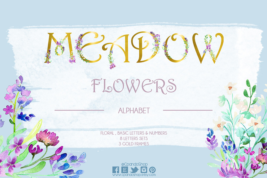 Meadow flowers wedding alphabet in Illustrations - product preview 8