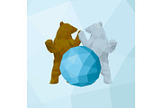 Two bears hold on hand near the abstract globe polygons style illustration