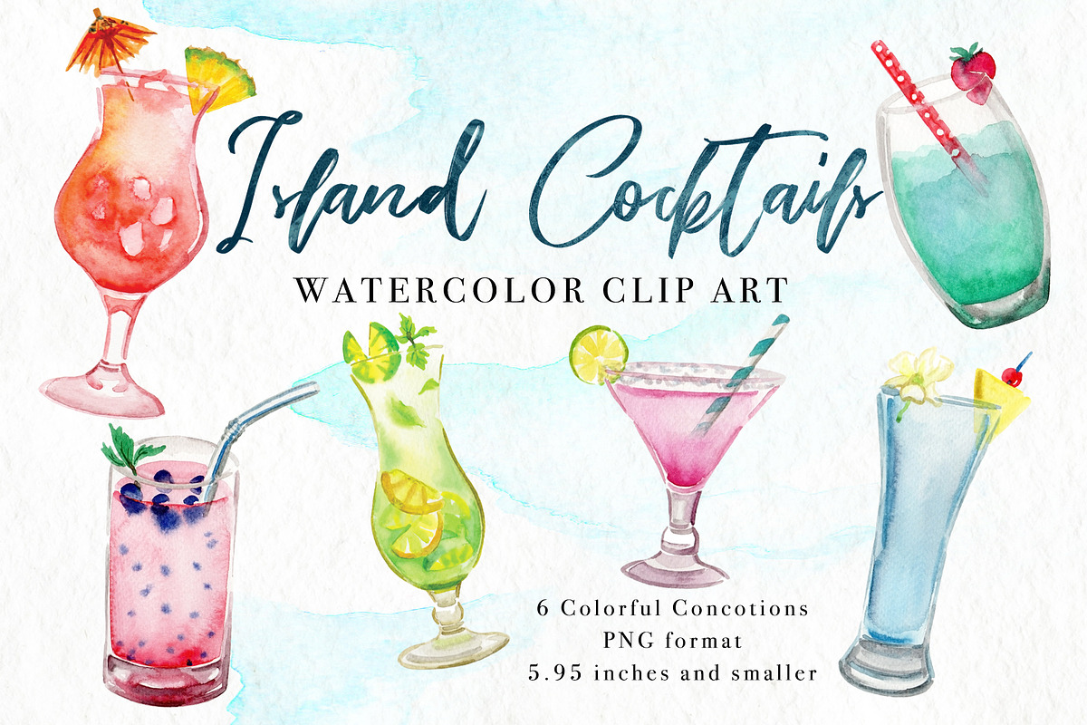 Island Cocktails Watercolor Clip Art in Illustrations - product preview 8