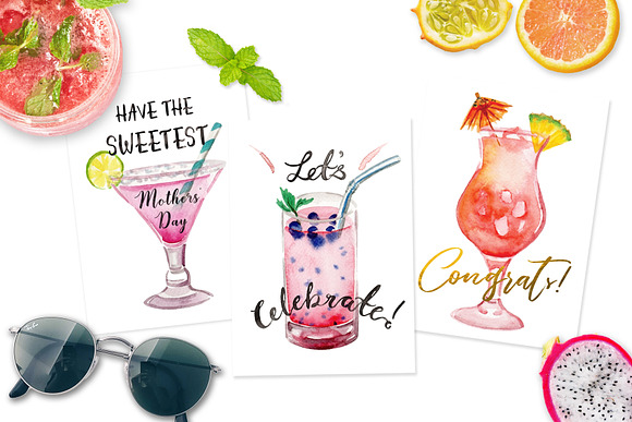 Island Cocktails Watercolor Clip Art in Illustrations - product preview 1