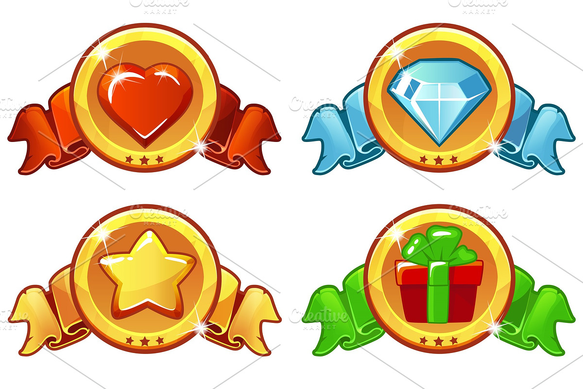 Cartoon colored icon design for game, UI Vector banner, star, heat, gift and diamond icons set in Objects - product preview 8