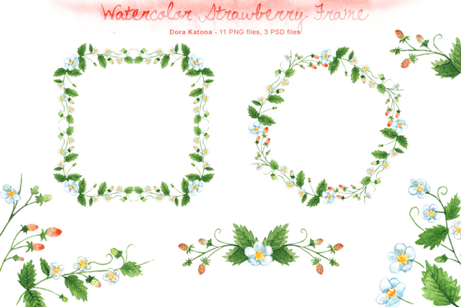 Watercolor Strawberry Frame in Illustrations - product preview 8