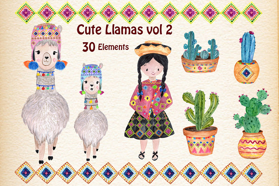 Watercolor Llama Clipart