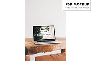 rustic wood desktop PSD mockup
