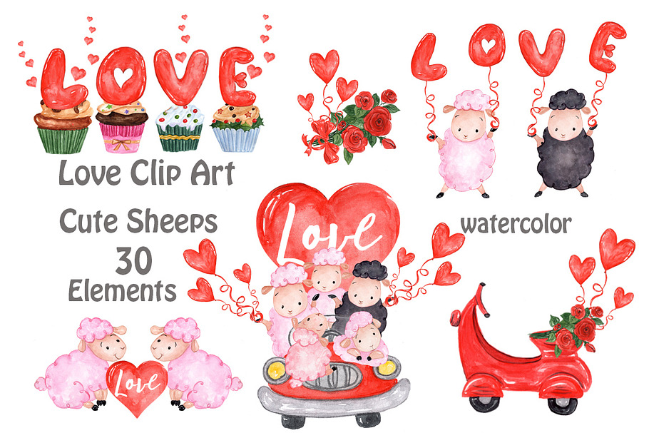 Valentine's Day Cute sheep clipart