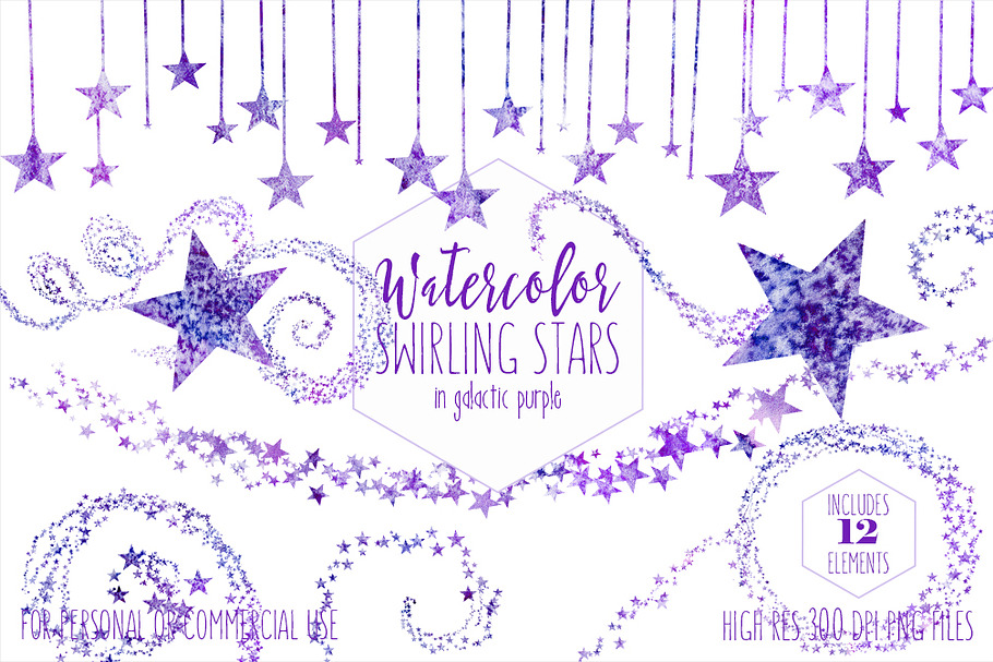 Galactic Purple Stars Clipart Set in Illustrations - product preview 8