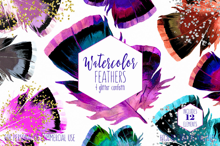 Boho Chic Watercolor Feathers