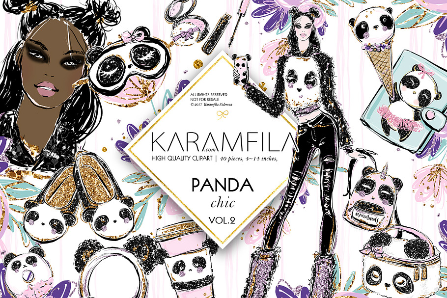 Cute Panda Girl Fashion Clipart in Illustrations - product preview 8