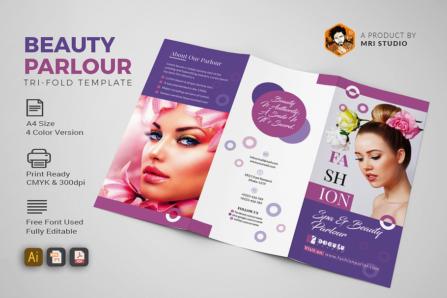 Beauty Parlour Trifold in Brochure Templates - product preview 8