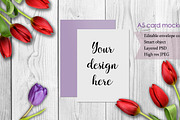 A5 Card Mockup with tulip flowers