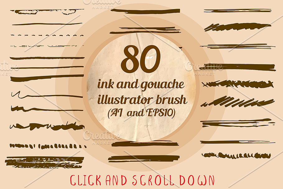 80+ ink brushes set for Illustrator