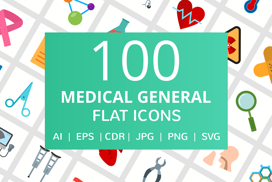 100 Medical General Flat Icons in Graphics - product preview 8