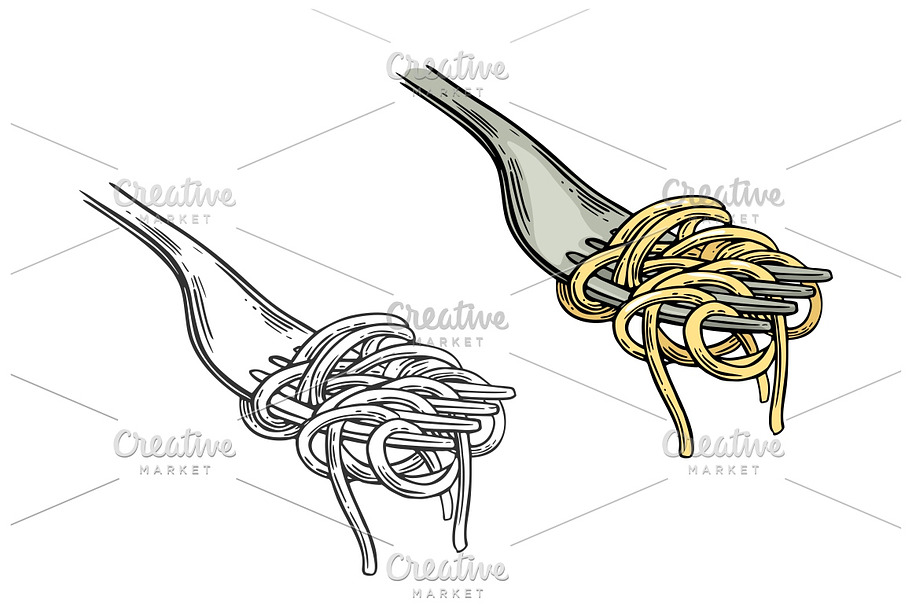 Spaghetti on fork in Illustrations - product preview 8