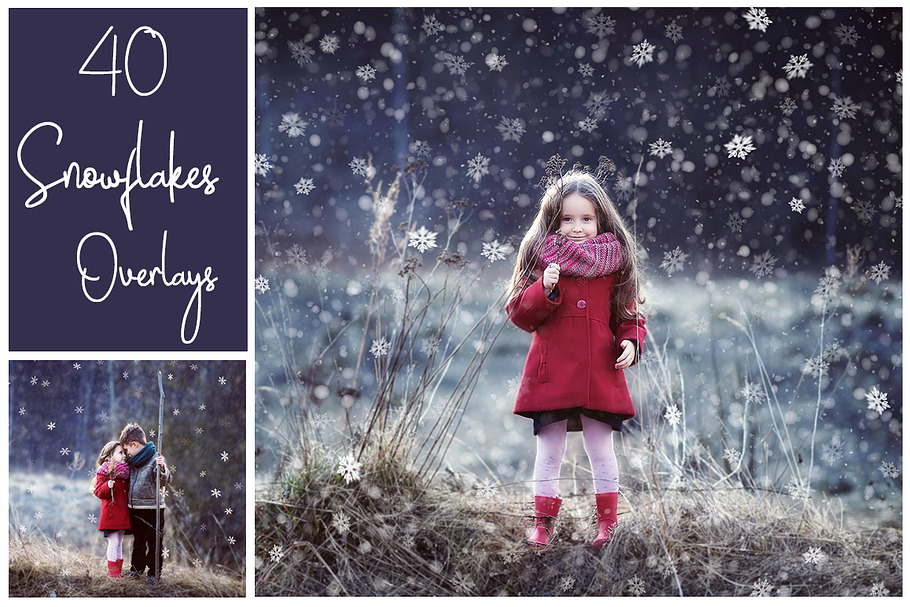 40 Dreamy Snowflakes PNG Overlays