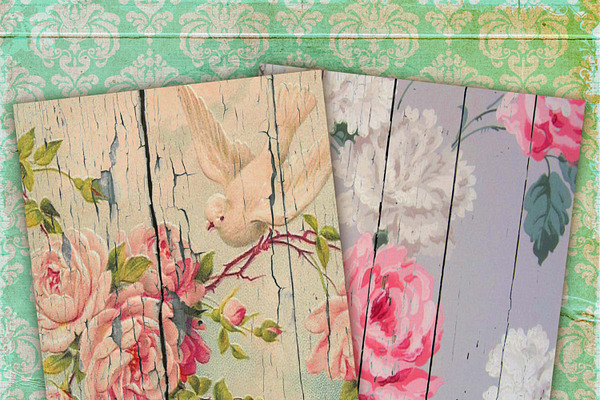 Shabby Chic Wood floral paper 