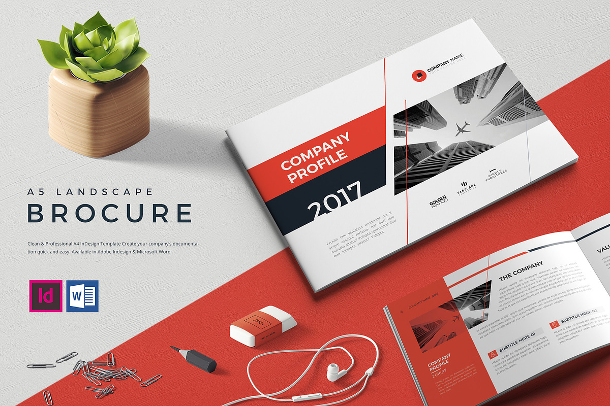 A5 Landscape Company Profile in Brochure Templates - product preview 8