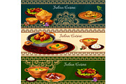 Indian cuisine spicy lunch dishes banner set