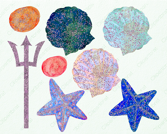 Cute Watercolor Mermaids & Glitter in Illustrations - product preview 4