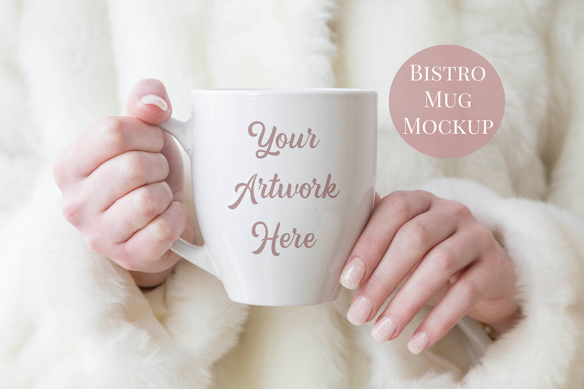 Mug Mockup- Woman holding bistro mug in Product Mockups - product preview 8