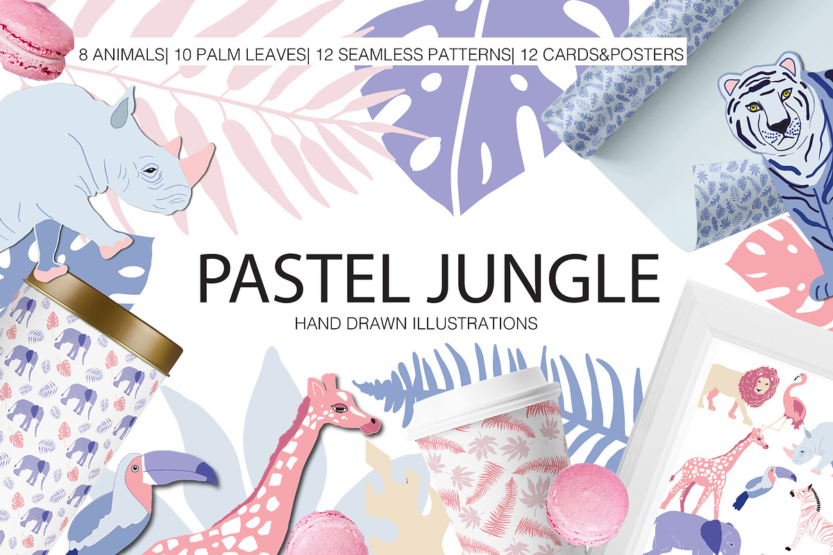 Pastel Jungle Illustration set in Illustrations - product preview 8
