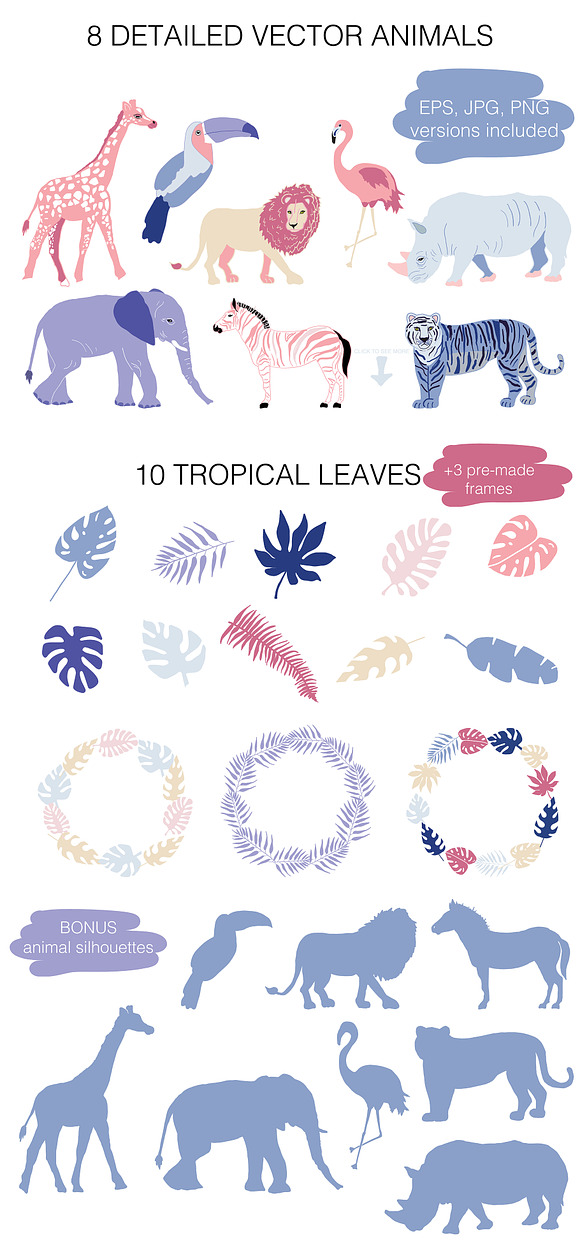 Pastel Jungle Illustration set in Illustrations - product preview 1