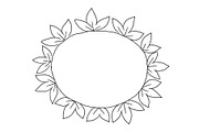 Ornament of leaves frame in circle drawing three sheets in round decor. Place for text. Hand drawn sketch vector stock black line illustration landscape.