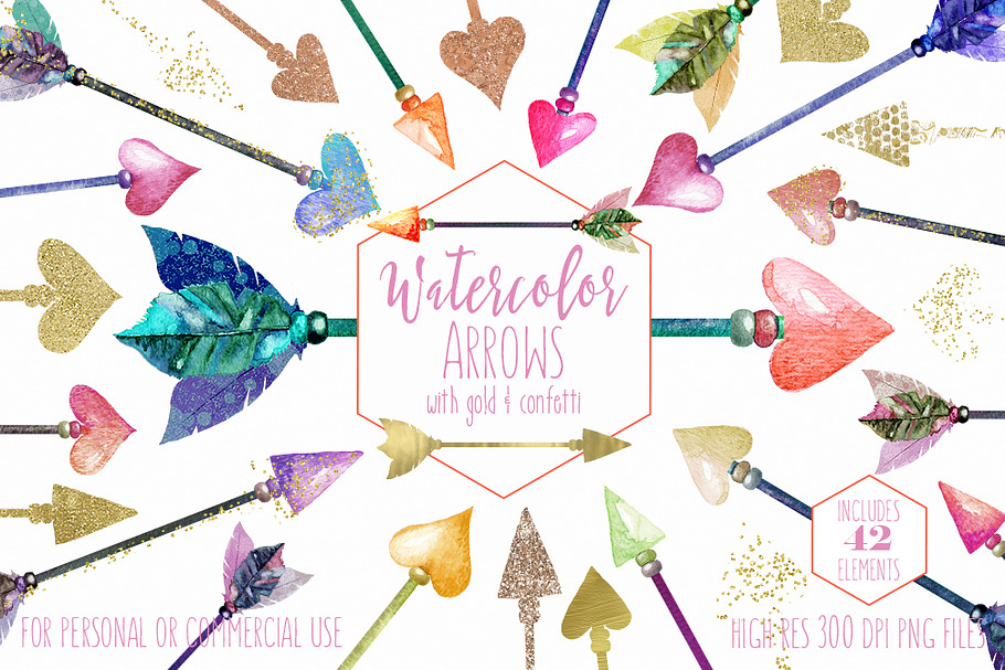 Watercolor & Gold Metallic Arrows in Illustrations - product preview 8