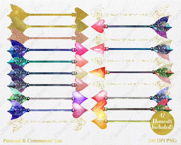 Watercolor & Gold Metallic Arrows in Illustrations - product preview 1