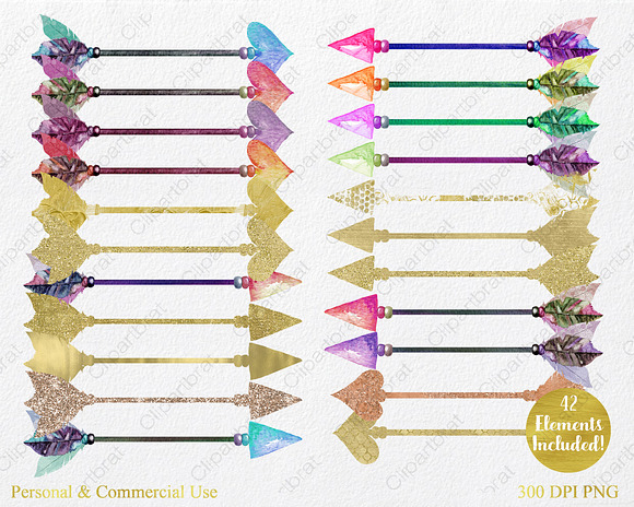 Watercolor & Gold Metallic Arrows in Illustrations - product preview 2