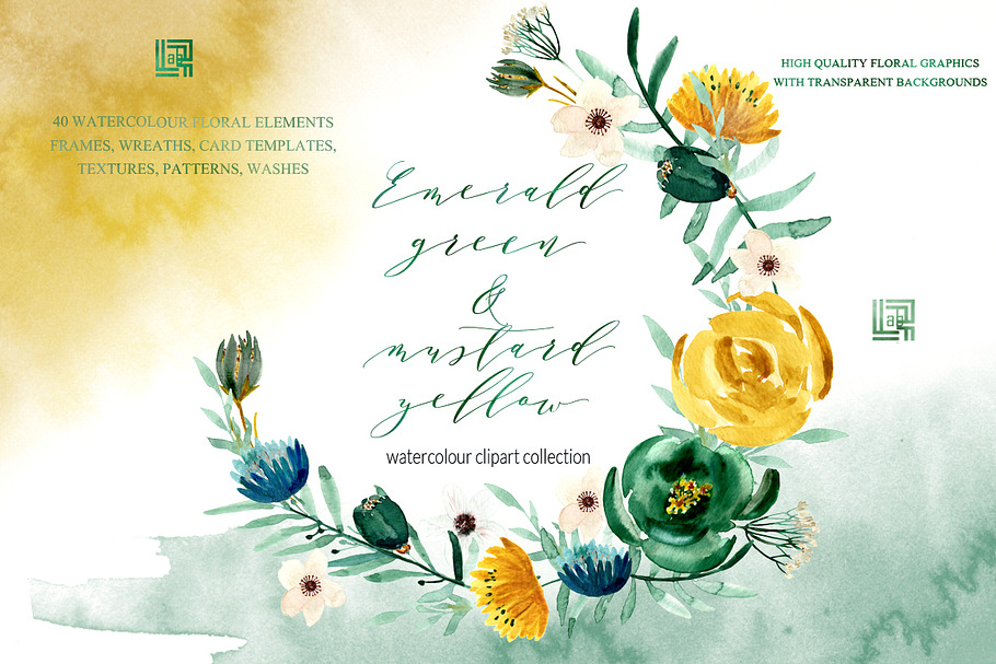 Emerald green & mustard yellow in Illustrations - product preview 8
