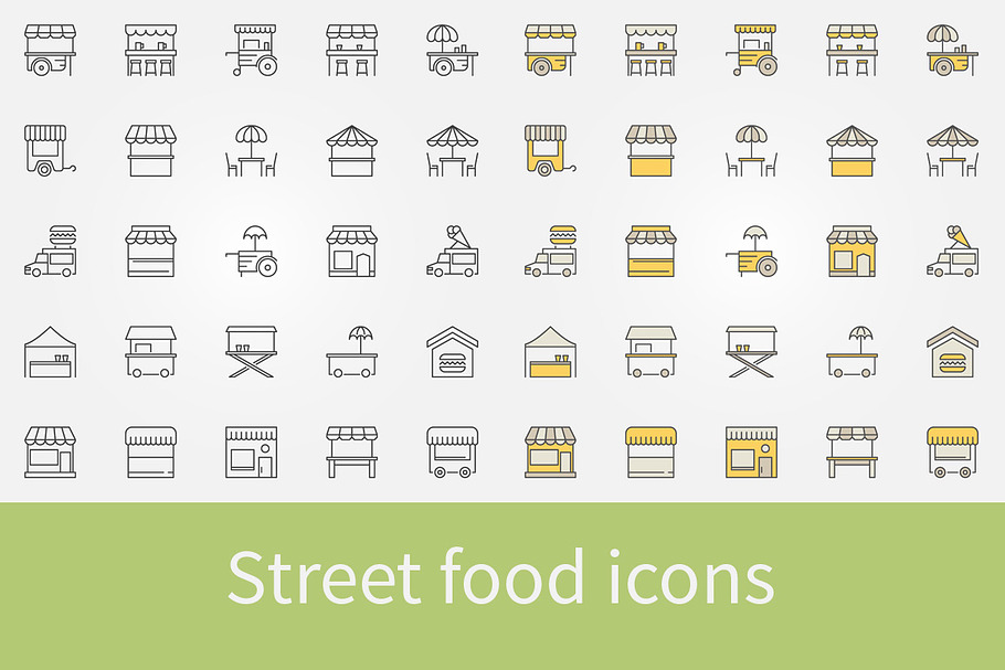 Street food outline icons