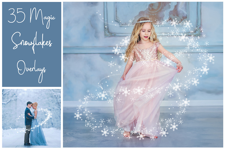 35 Magic Snowflakes PNG Overlays