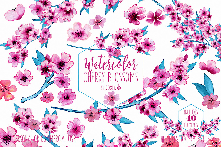 Cute Watercolor Pink Floral Graphics