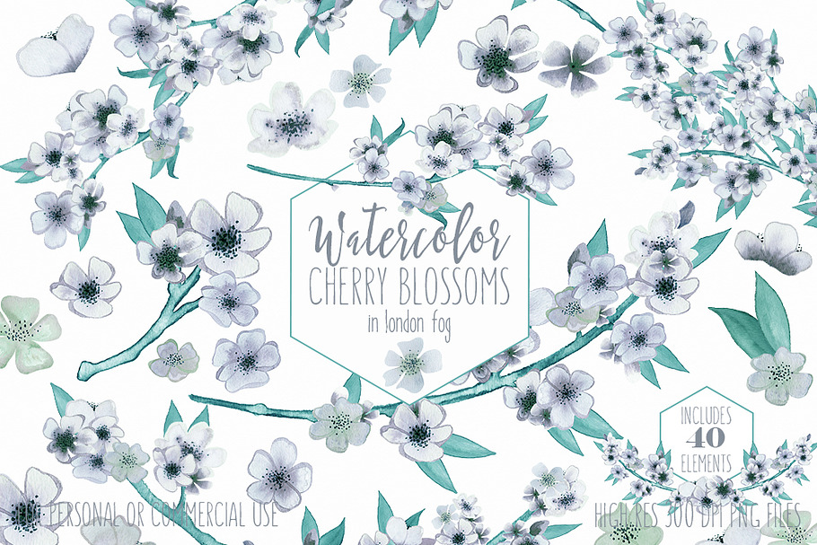 Mint Watercolor Floral Branches
