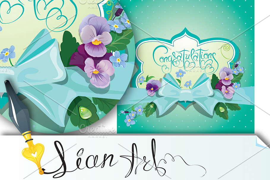 Holiday card.Colorful flowers, frame in Postcard Templates - product preview 8