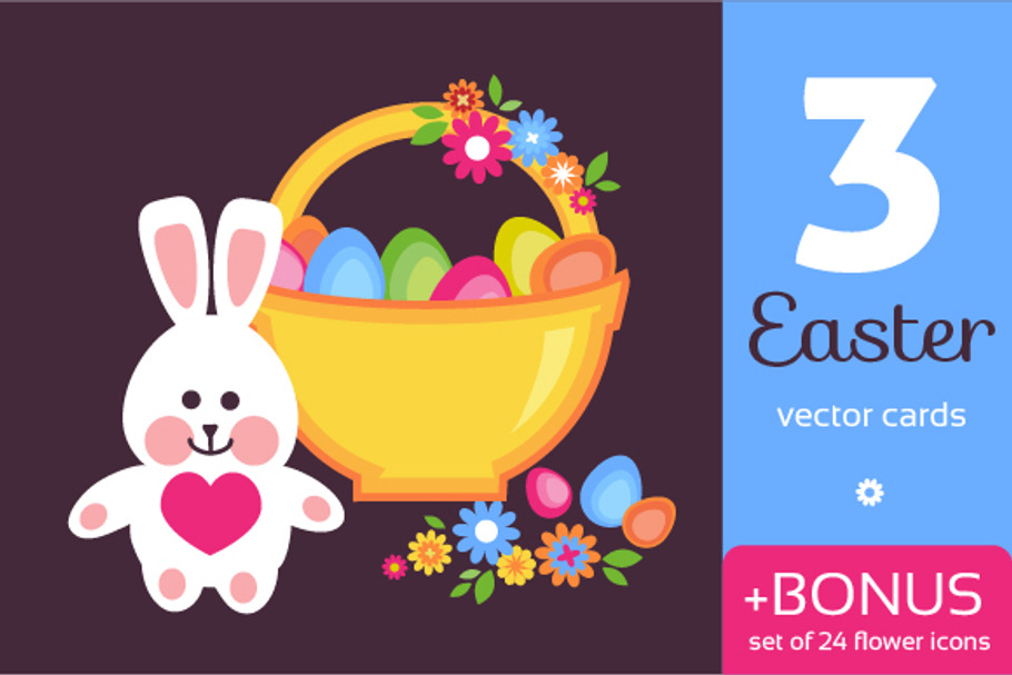 Easter cards + flower icons set