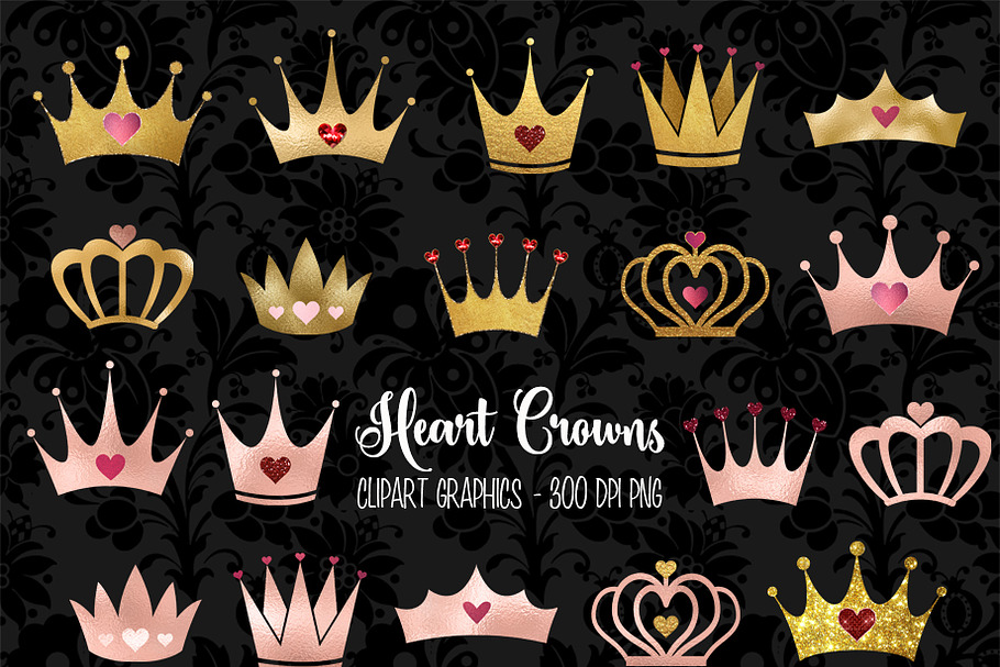 Heart Crowns Clipart | Custom-Designed Graphic Objects ~ Creative Market