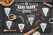 6 Hand Drawn Pizza Slice Badges
