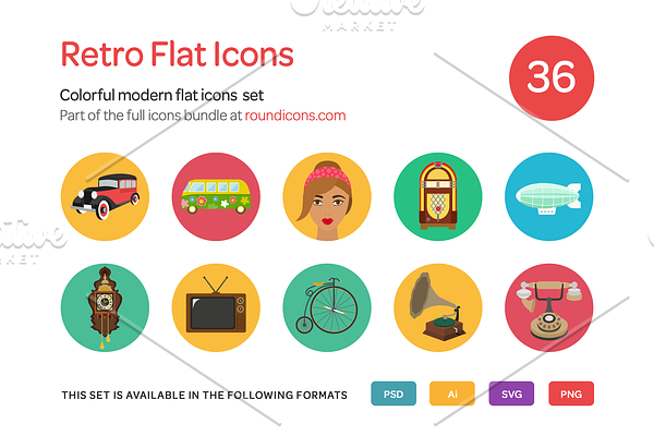 Retro Flat Icons Set
