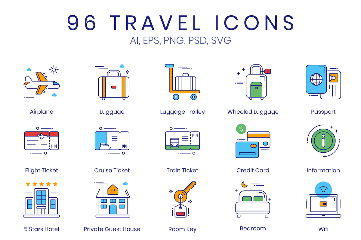 96 Tourism & Travel Icons in Travel Icons - product preview 8