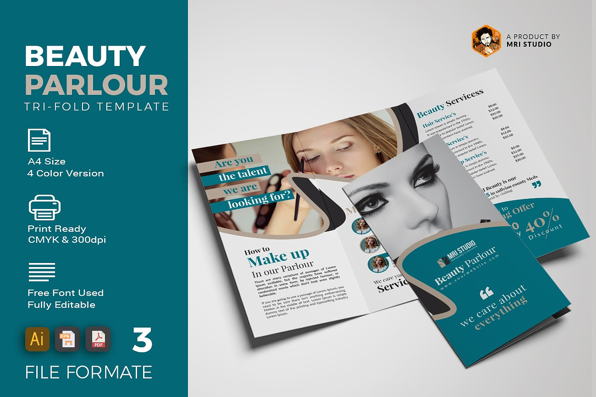 Creative Beauty Parlour Trifold in Brochure Templates - product preview 8